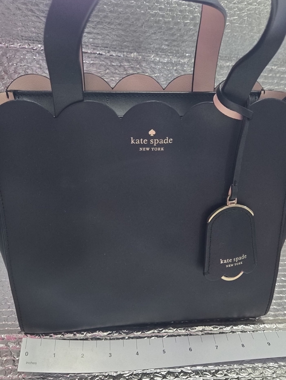 kate spade Black Tote with Scalloped Top and Pink Trim - Picture 5 of 9